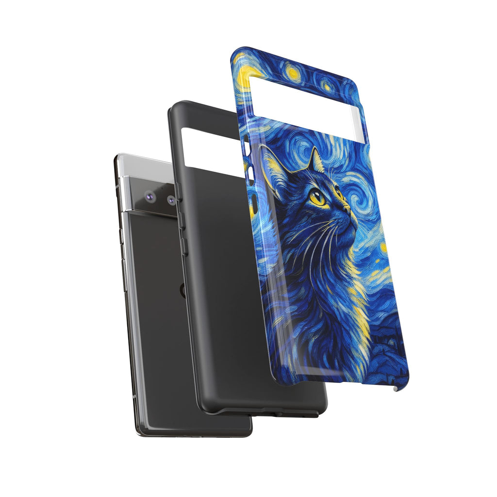 Starry Night Cat Phone Case — Van GoghStyle Blue Galaxy iPhone Cover