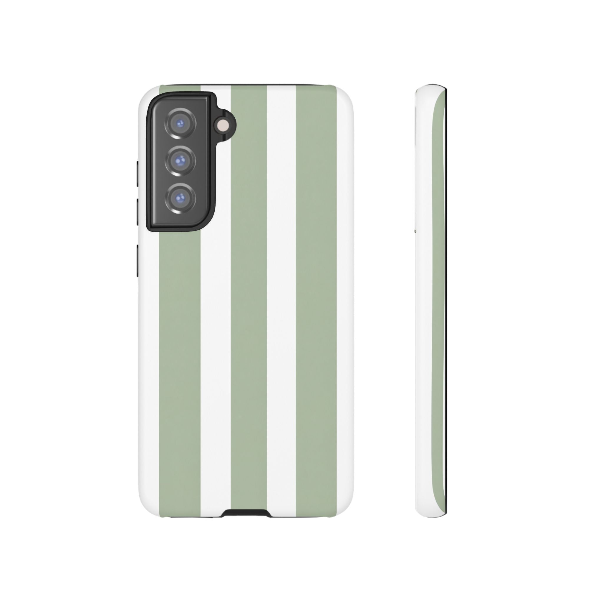 Striped Sage Tough Phone Case — Durable Green & White Vertical Stripe Phone Cover