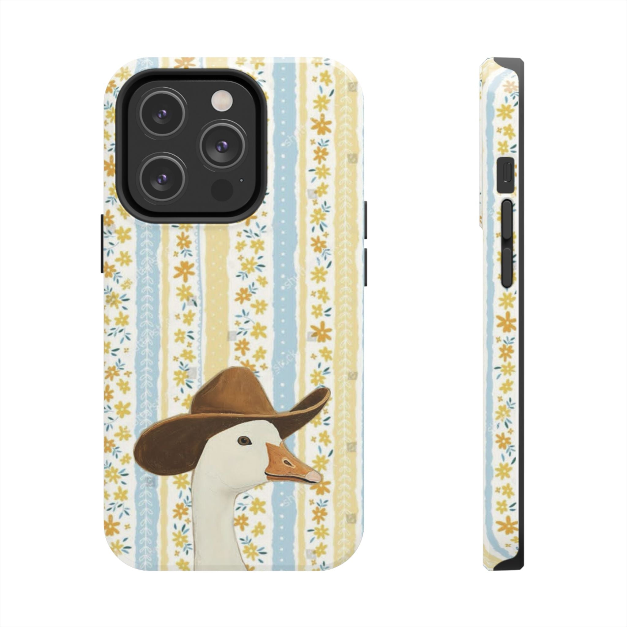 Cowboy Goose Tough Phone Case — Cute Farm Animal iPhone Case with Floral Stripes