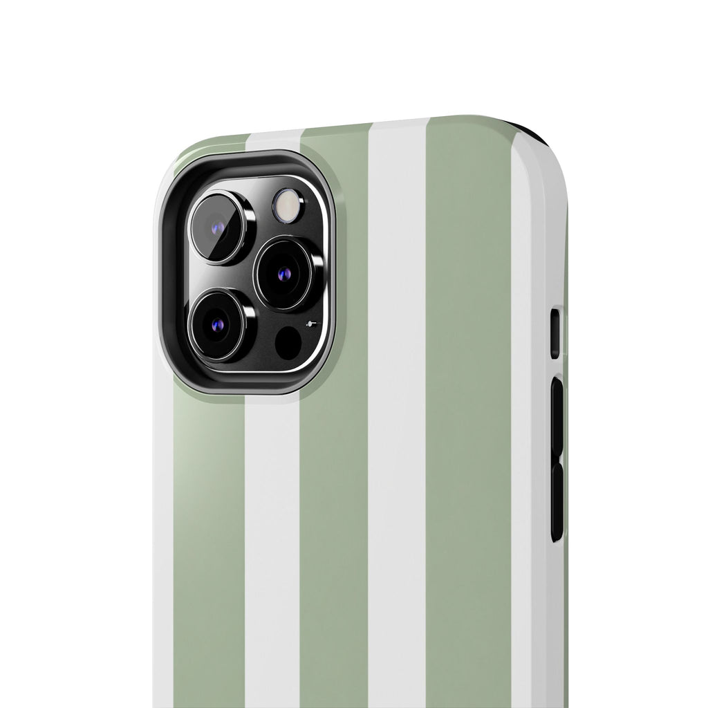 Sage & White Striped Tough Phone Case — Durable Protective Phone Cover