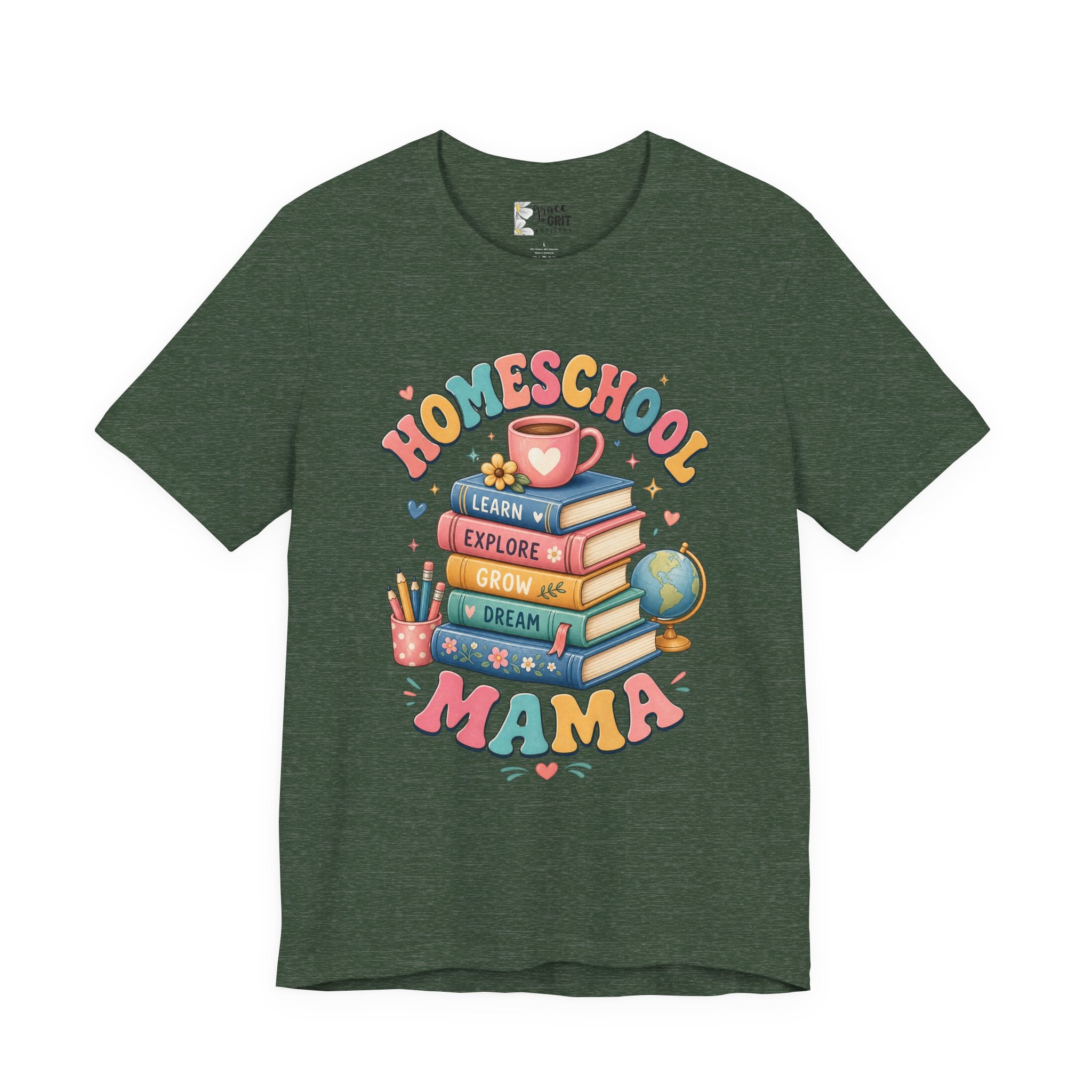 Homeschool Mama T-Shirt – Colorful Stacked Books Design