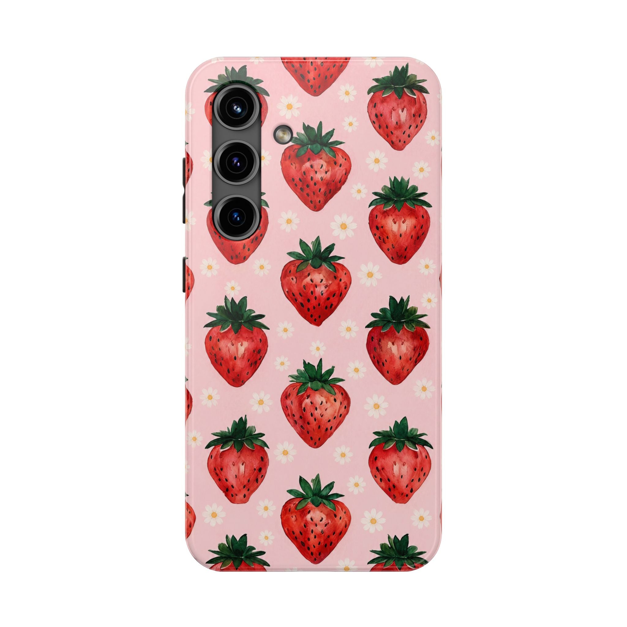 Strawberry Pattern Tough Phone Case — Cute Pink Fruit iPhone/Android Protection