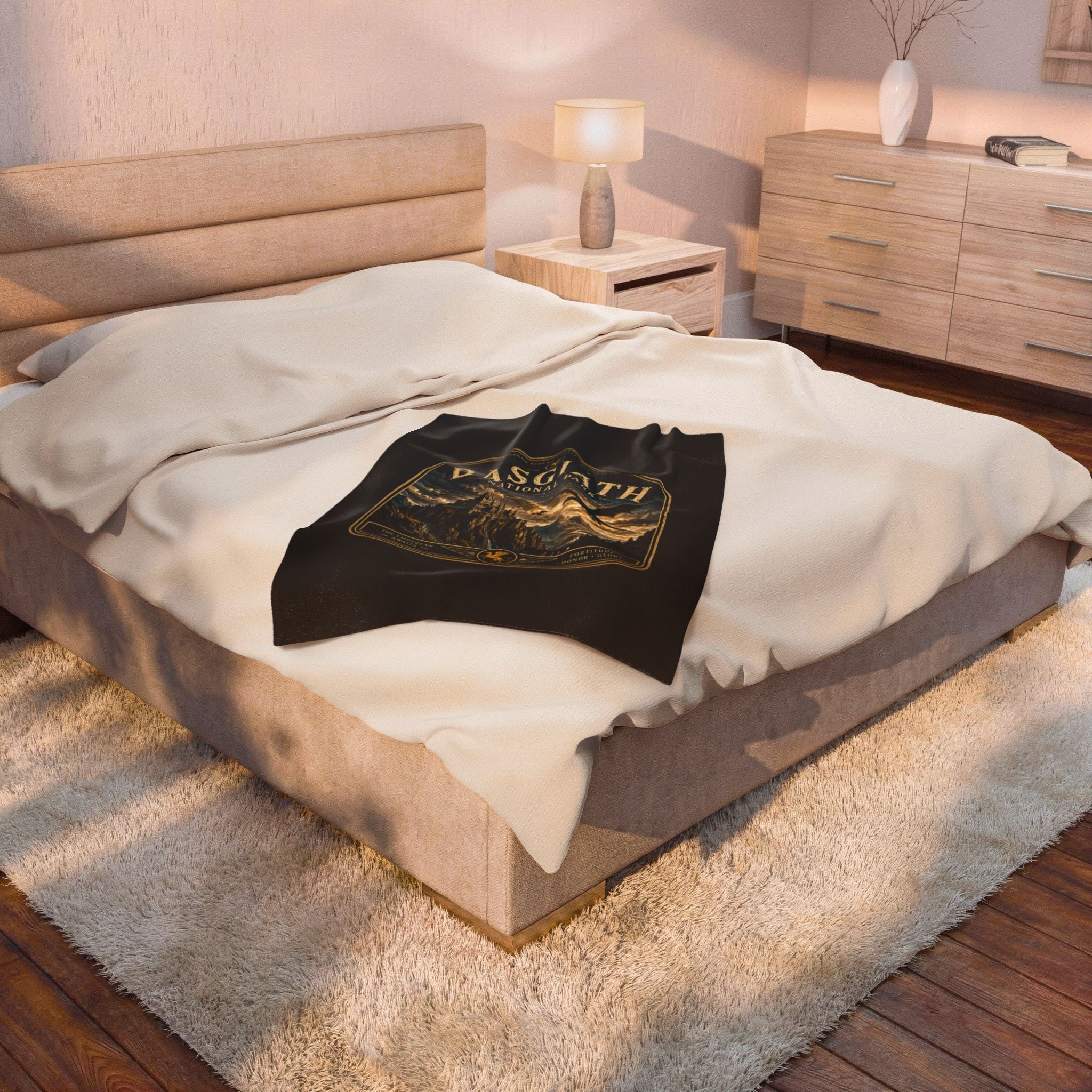 Basgiath National Park Velveteen Plush Blanket — Fantasy Castle & Dragon Scenic Throw