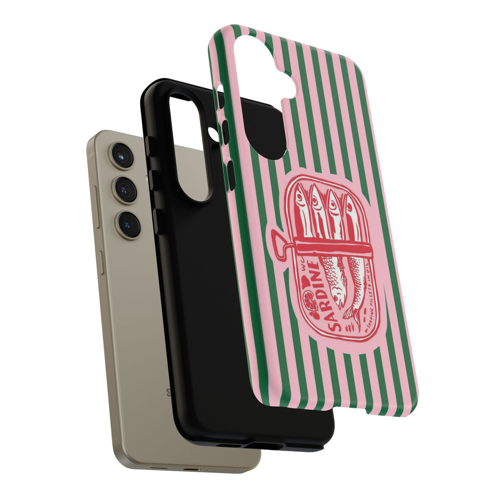 Sardine Stripe Phone Case — Retro Pink & Green Nautical Protection