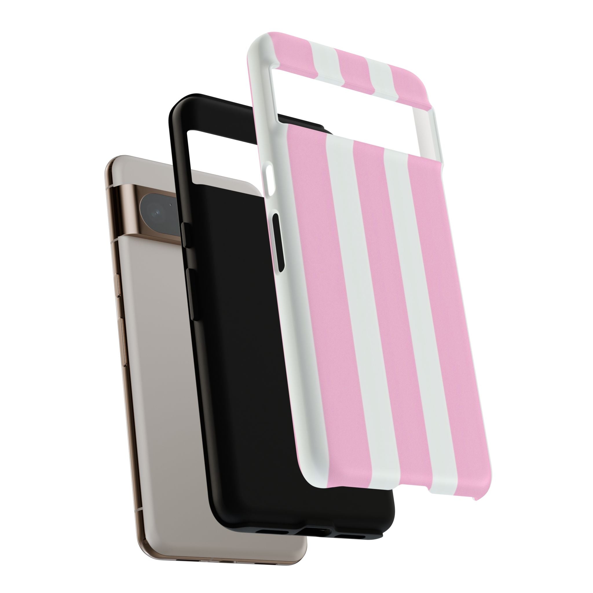 Pink & White Striped Tough Phone Case — Durable Protective Phone Cover