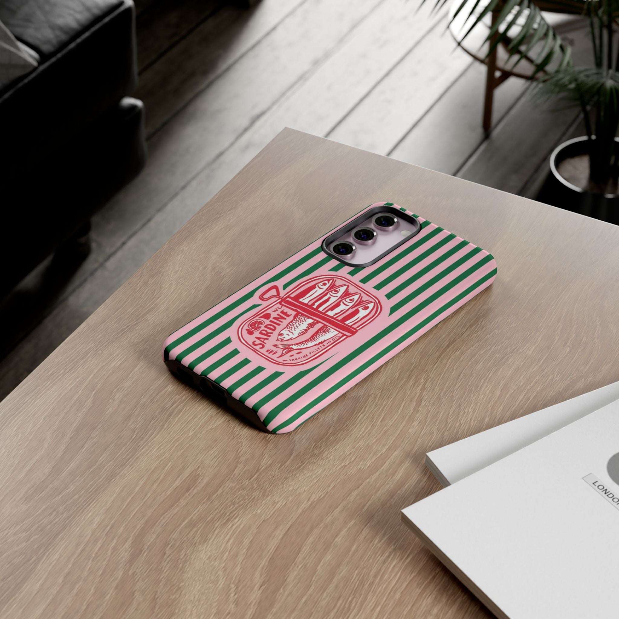 Sardine Stripe Phone Case — Retro Pink & Green Nautical Protection