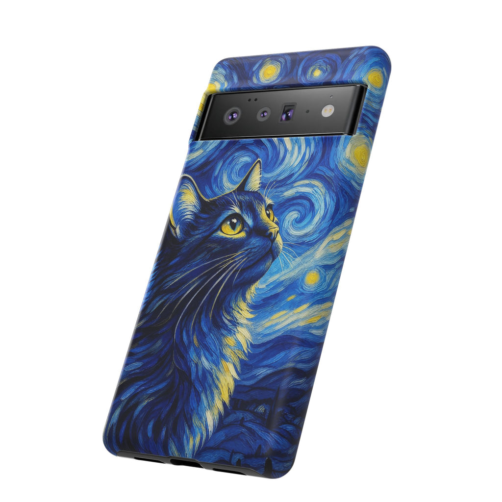 Starry Night Cat Phone Case — Van GoghStyle Blue Galaxy iPhone Cover