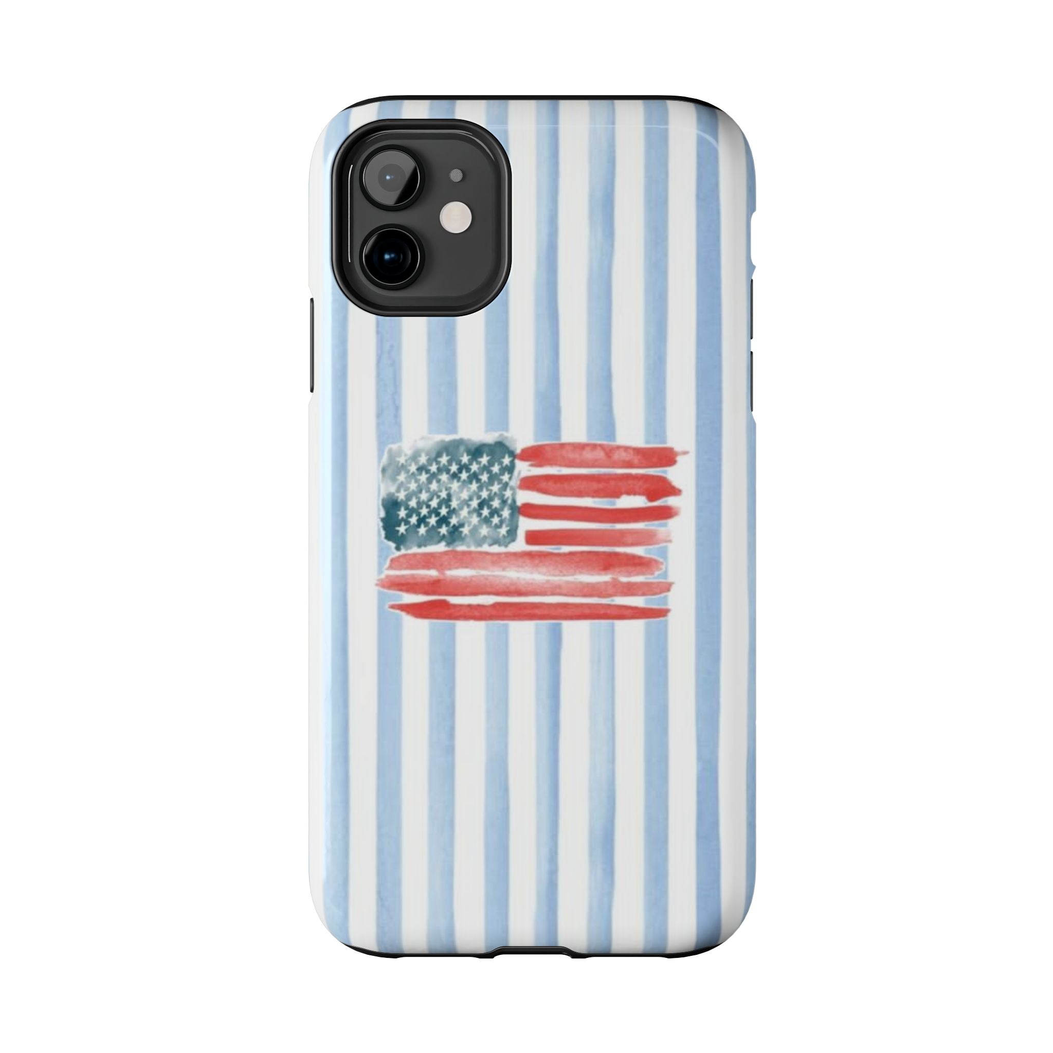 American Flag Watercolor Tough Phone Case — Blue Striped Patriotic Phone Case