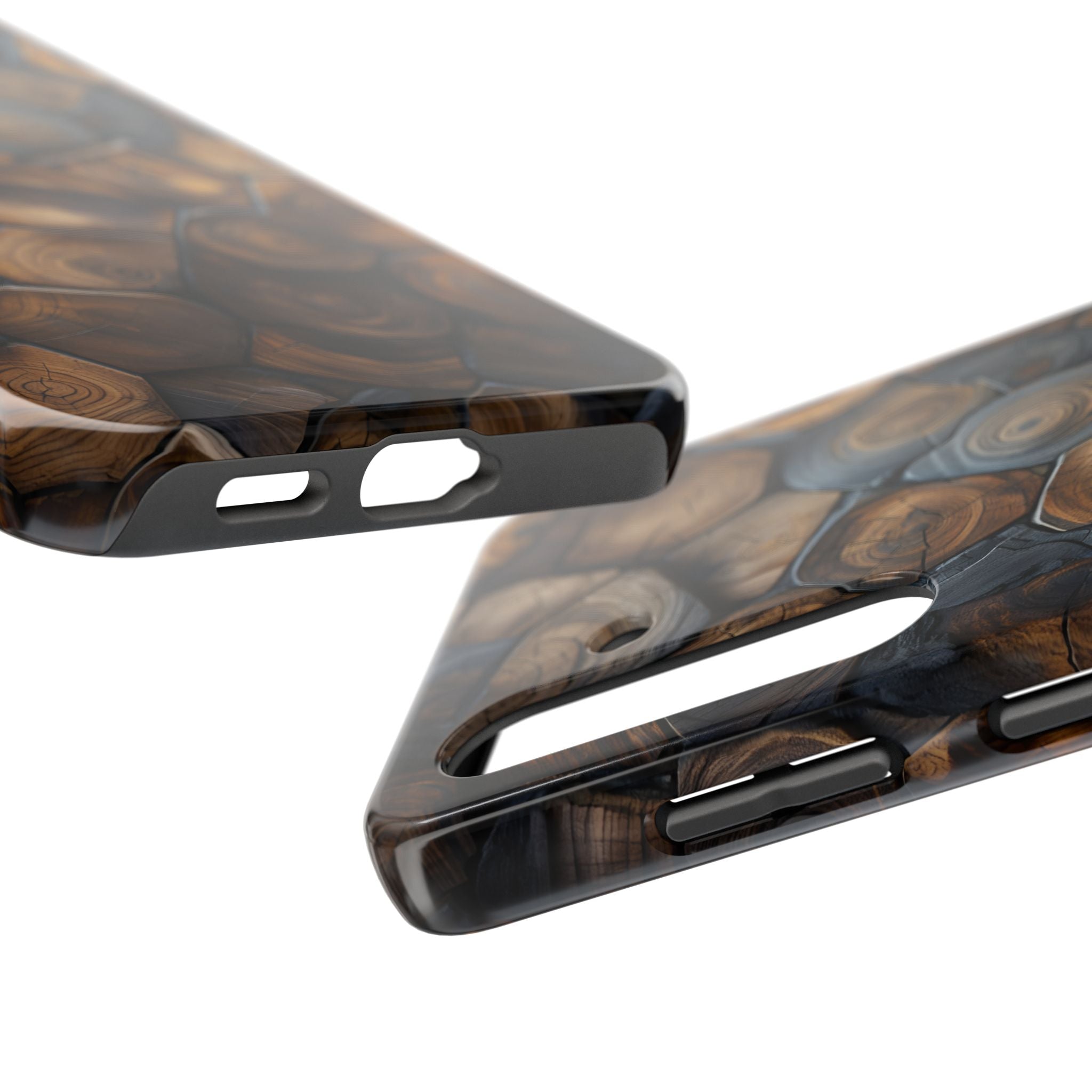 Woodgrain Hex Pattern Tough Phone Case — Rustic Log Cross-Section Design