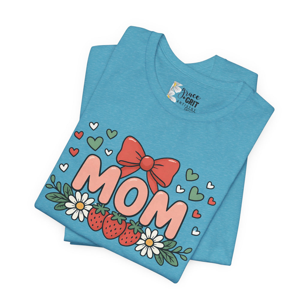 Mom Floral Bow T‑Shirt — Cute Strawberry & Daisy Mother's Day Tee