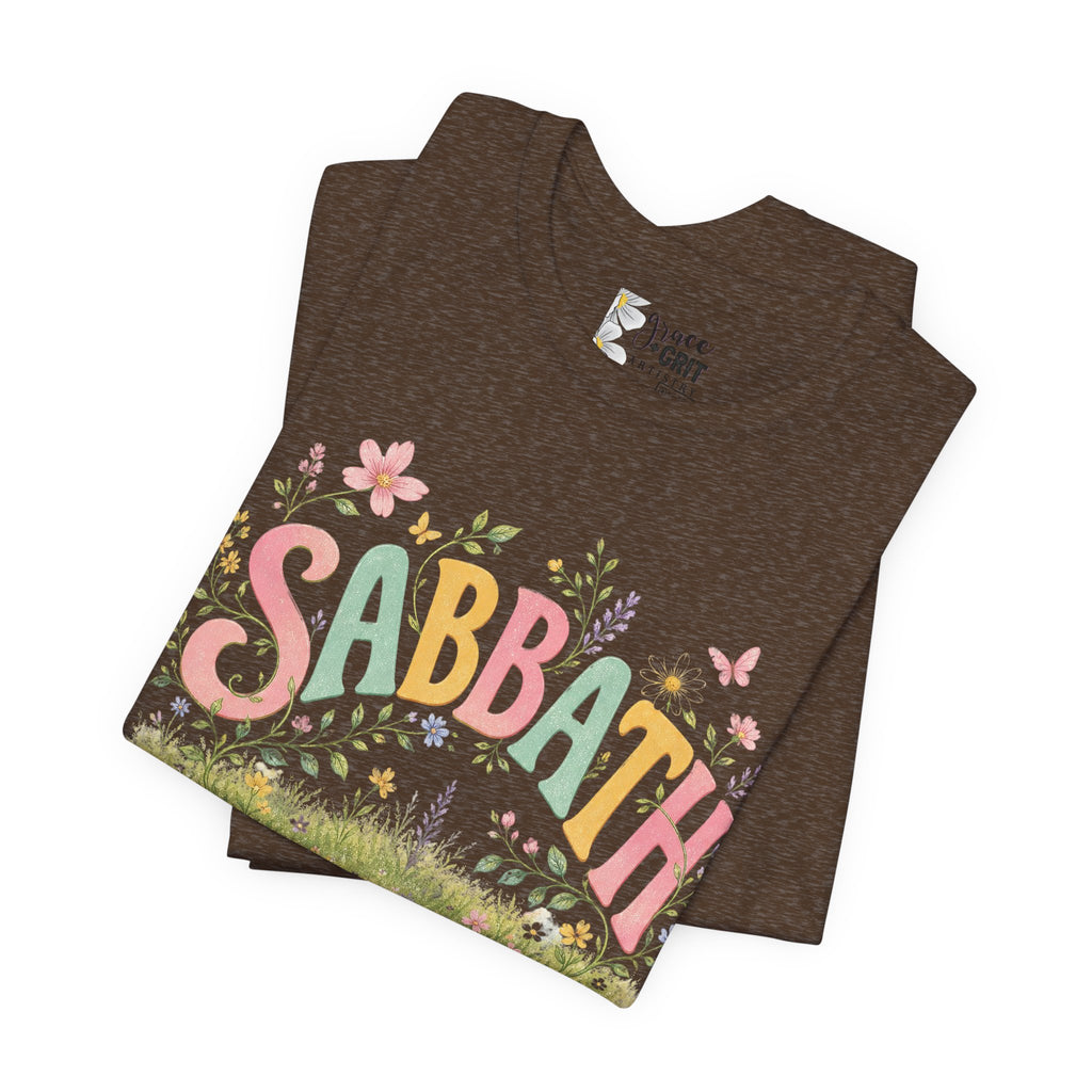 Sabbath Floral Script Tee | Pastel Flowers, Meadow Illustration