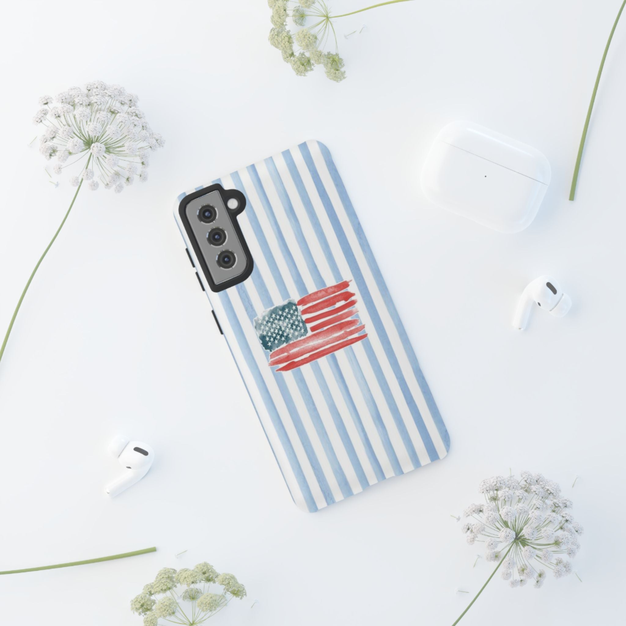 American Flag Watercolor Phone Case - Blue Stripe Tough Case