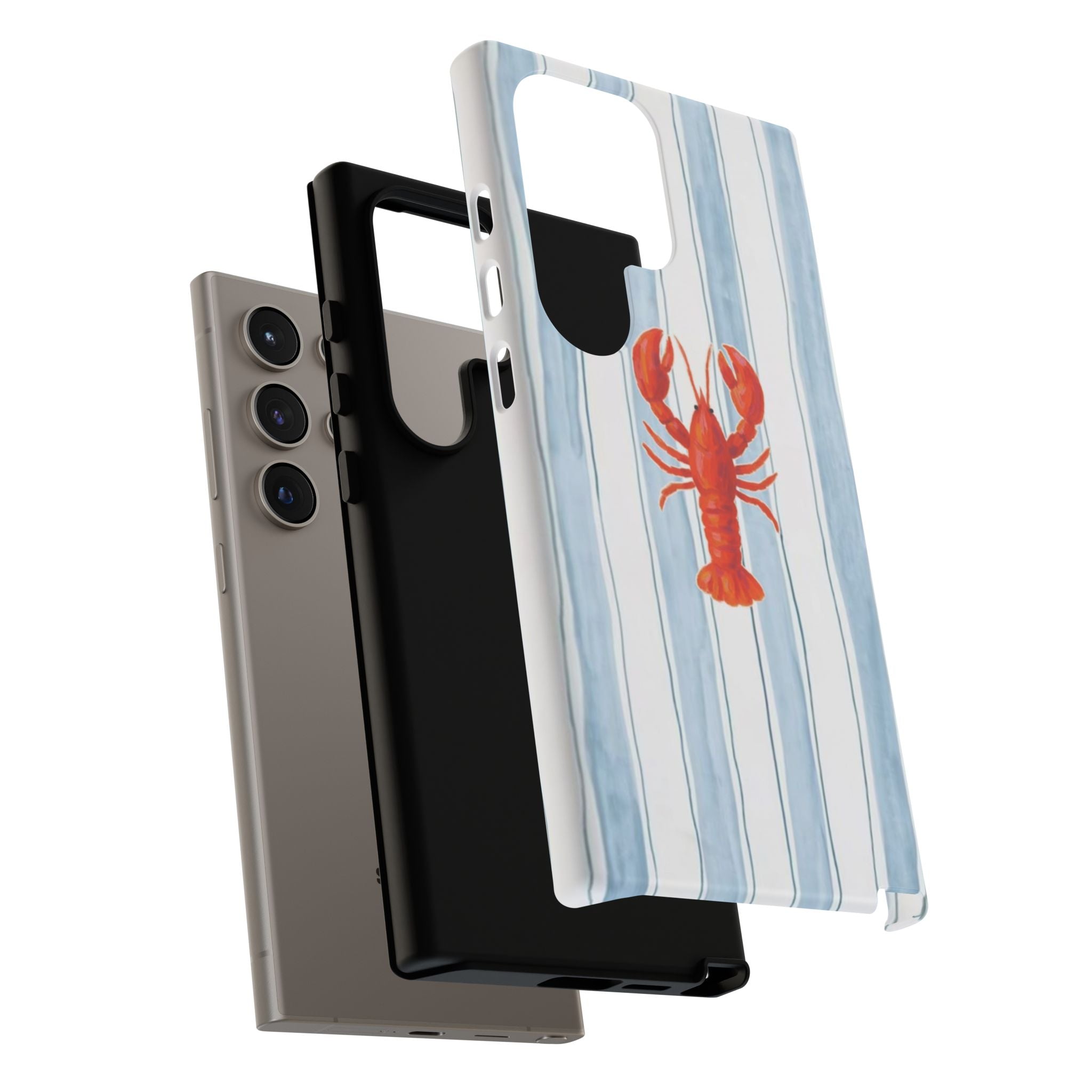 Lobster Stripe Phone Case — Nautical Blue & White Protective Cover