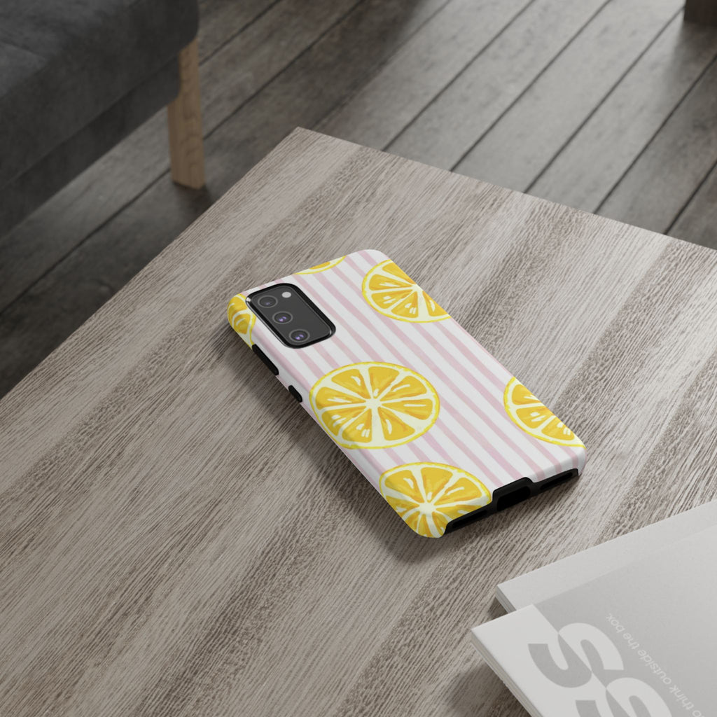 Lemon Slices Tough Case — Cute Pink Stripe Phone Cover