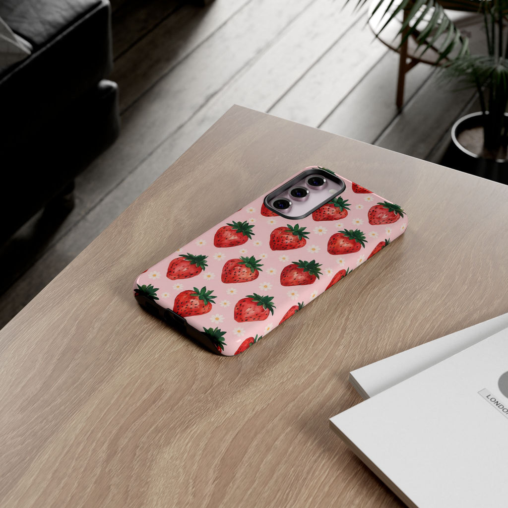 Strawberry Pattern Tough Case — Cute Pink Fruit Phone Case