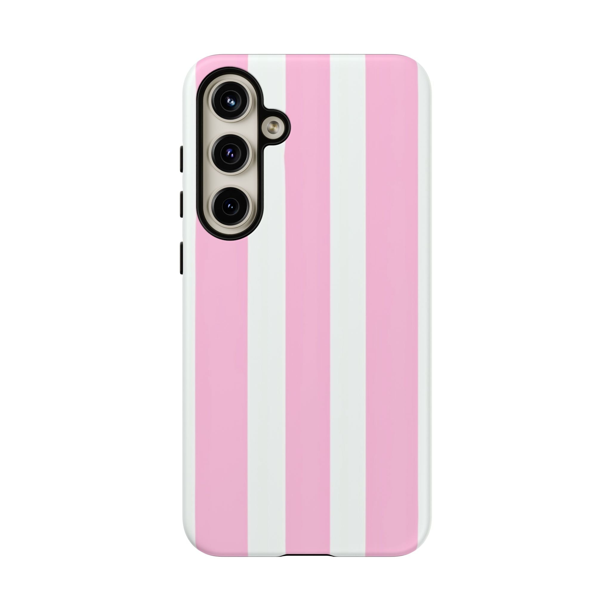 Pink & White Striped Tough Phone Case — Durable Protective Phone Cover