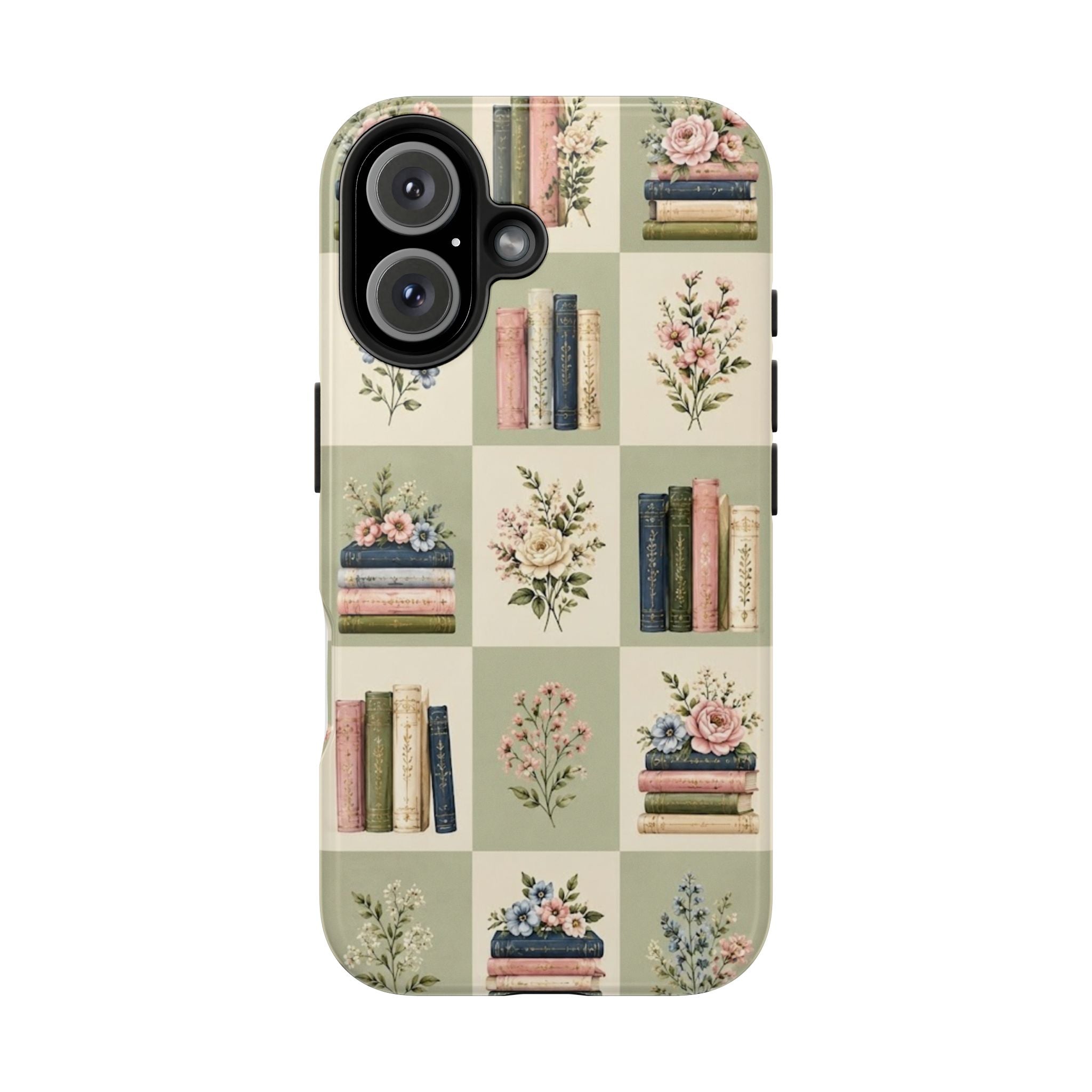 Floral Bookshelf Tough Phone Case — Vintage Floral & Stacked Books Pattern