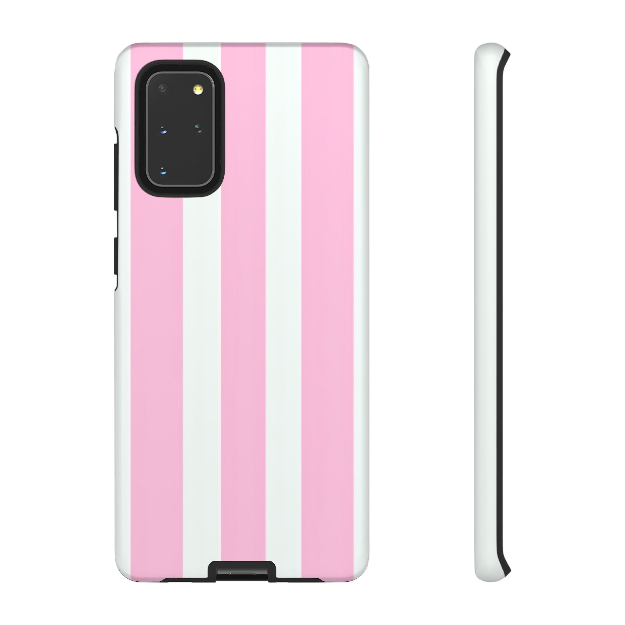Pink & White Striped Tough Phone Case — Durable Protective Phone Cover