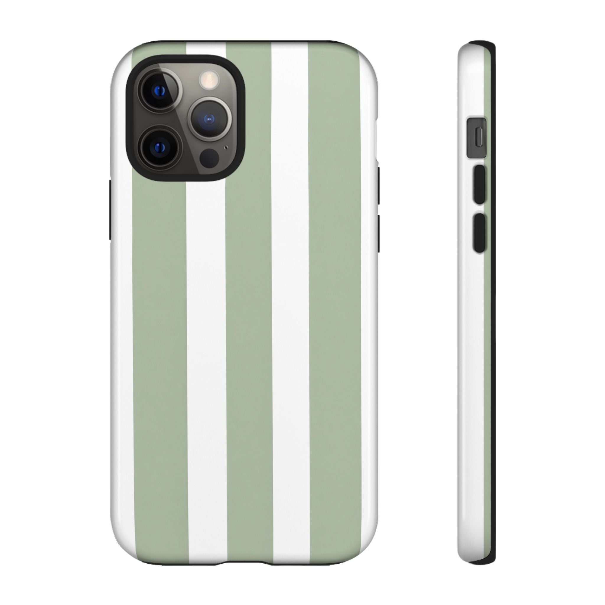 Striped Sage Tough Phone Case — Durable Green & White Vertical Stripe Phone Cover