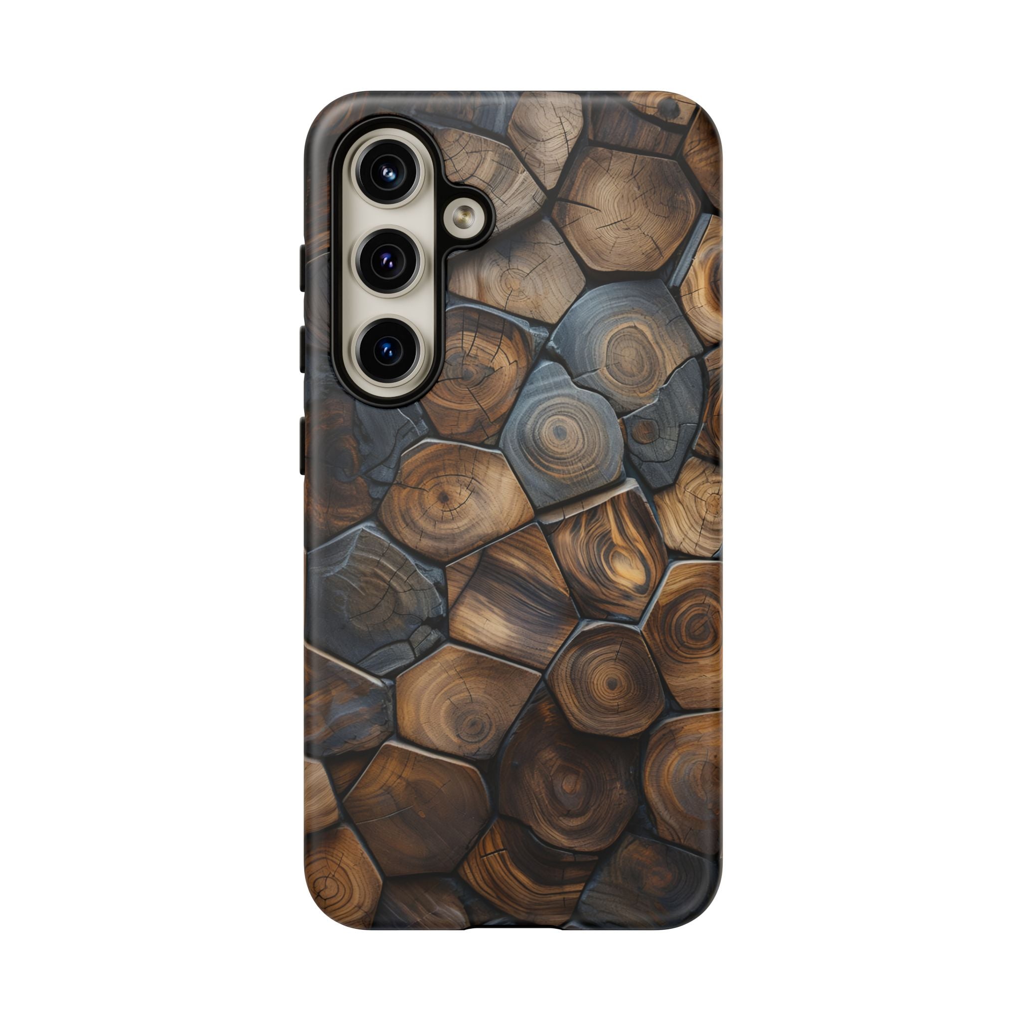 Wood Grain Hex Phone Case — Rustic Geometric iPhone Protection