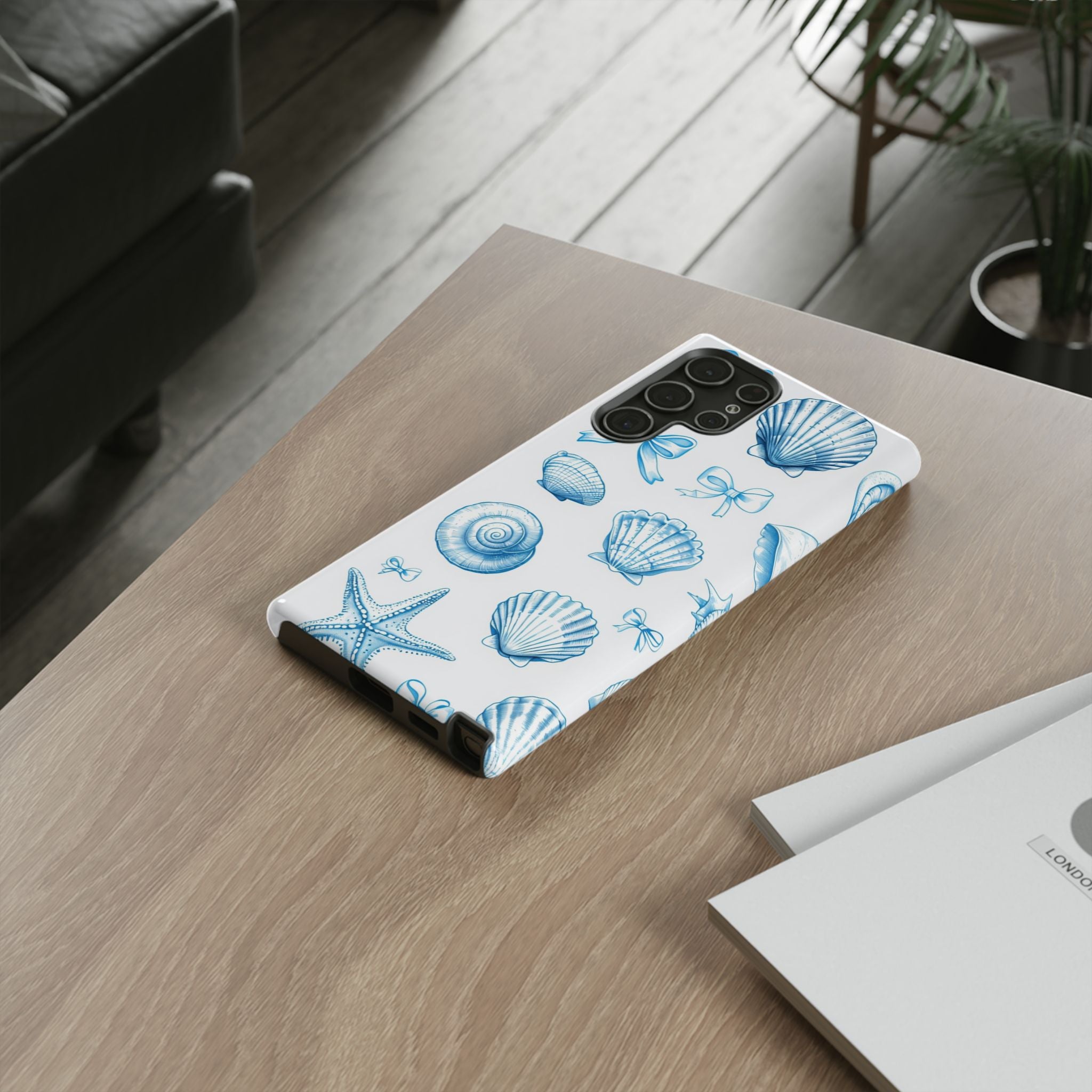 Seaside Shells Phone Case — Blue Nautical Shell & Starfish Pattern