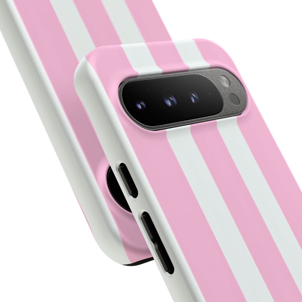 Pink & White Striped Tough Phone Case — Durable Protective Phone Cover