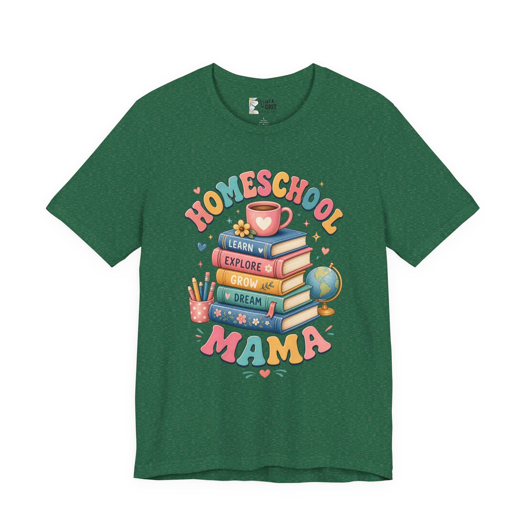 Homeschool Mama T-Shirt – Colorful Stacked Books Design