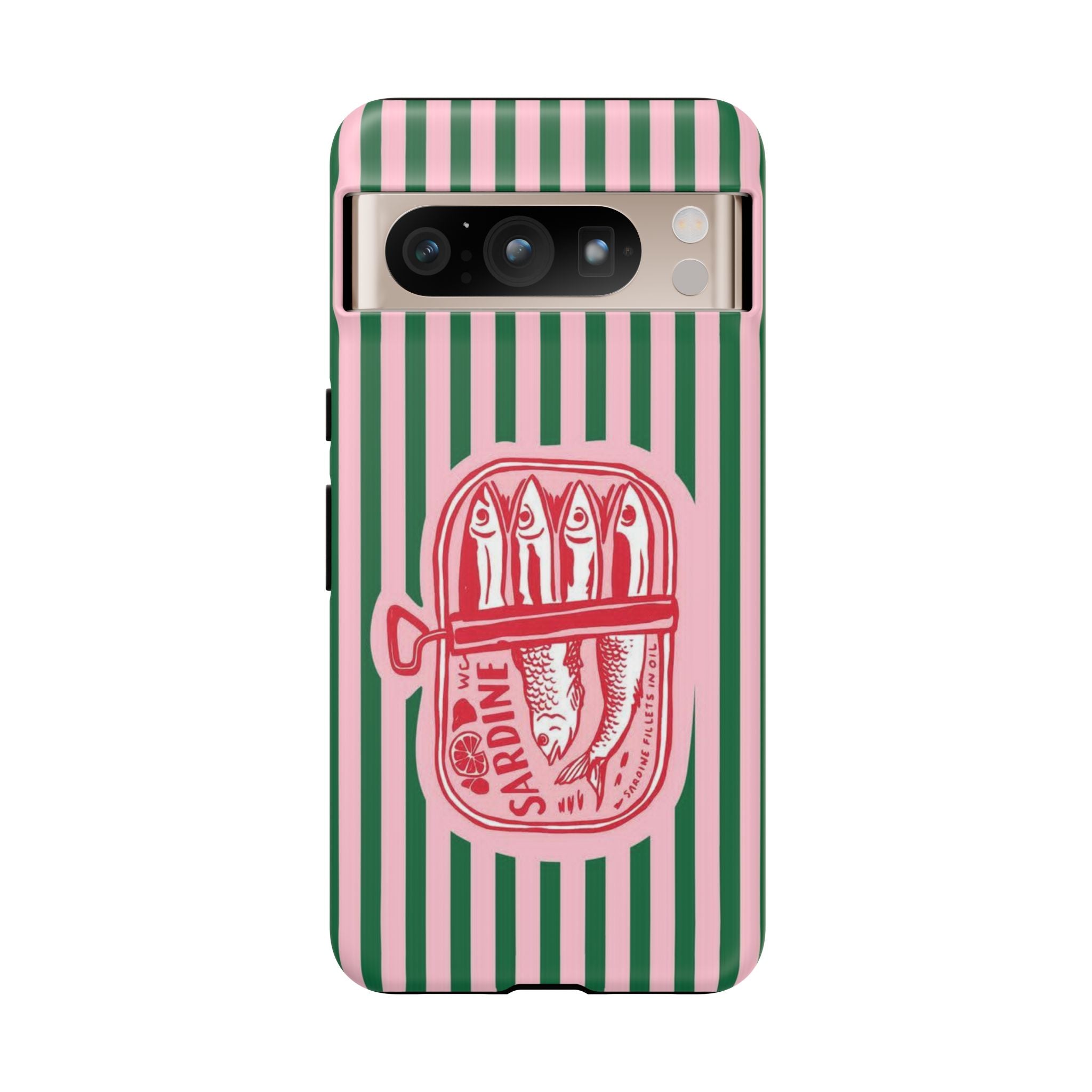 Sardine Stripe Phone Case — Retro Pink & Green Nautical Protection