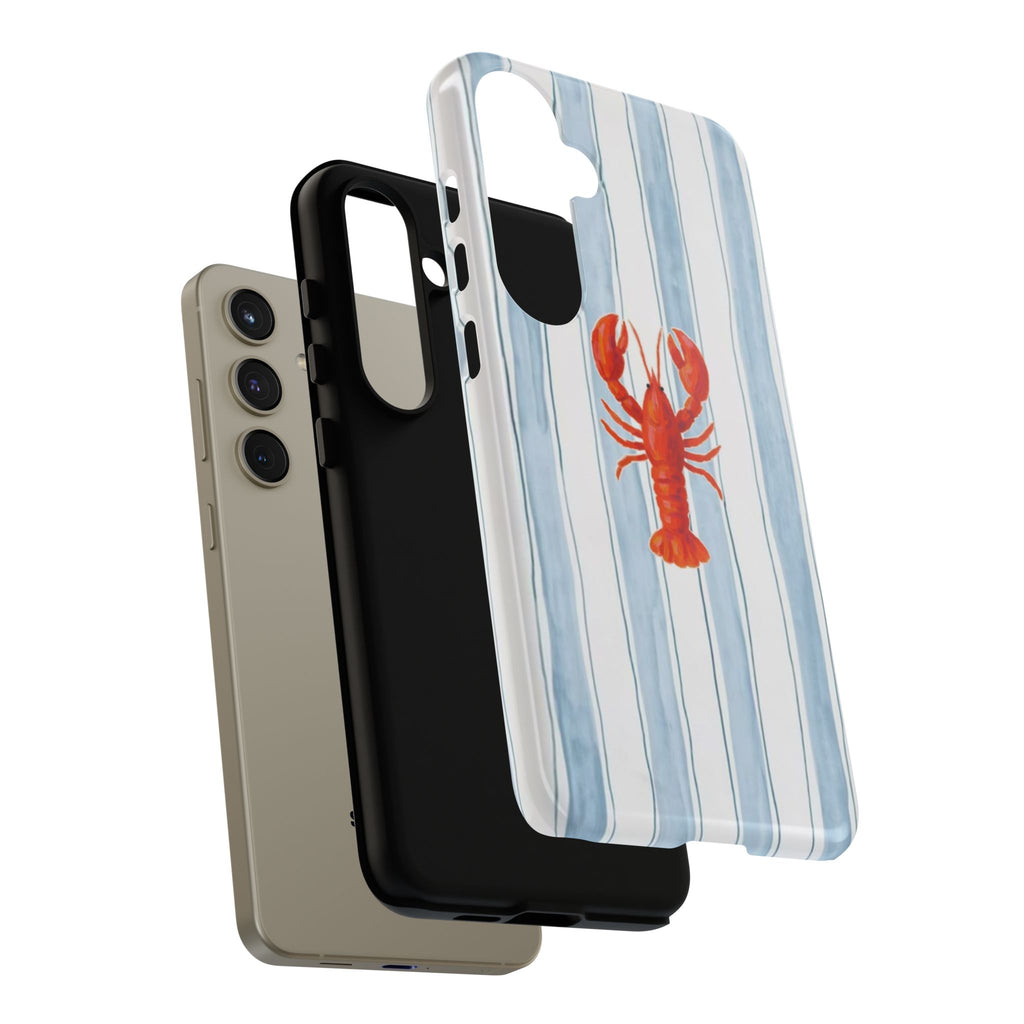 Lobster Stripe Phone Case — Nautical Blue & White Protective Cover