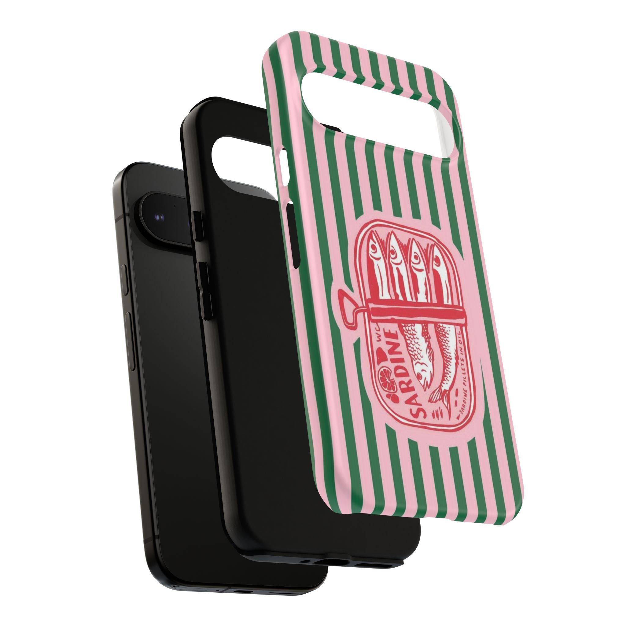 Sardine Stripe Phone Case — Retro Pink & Green Nautical Protection