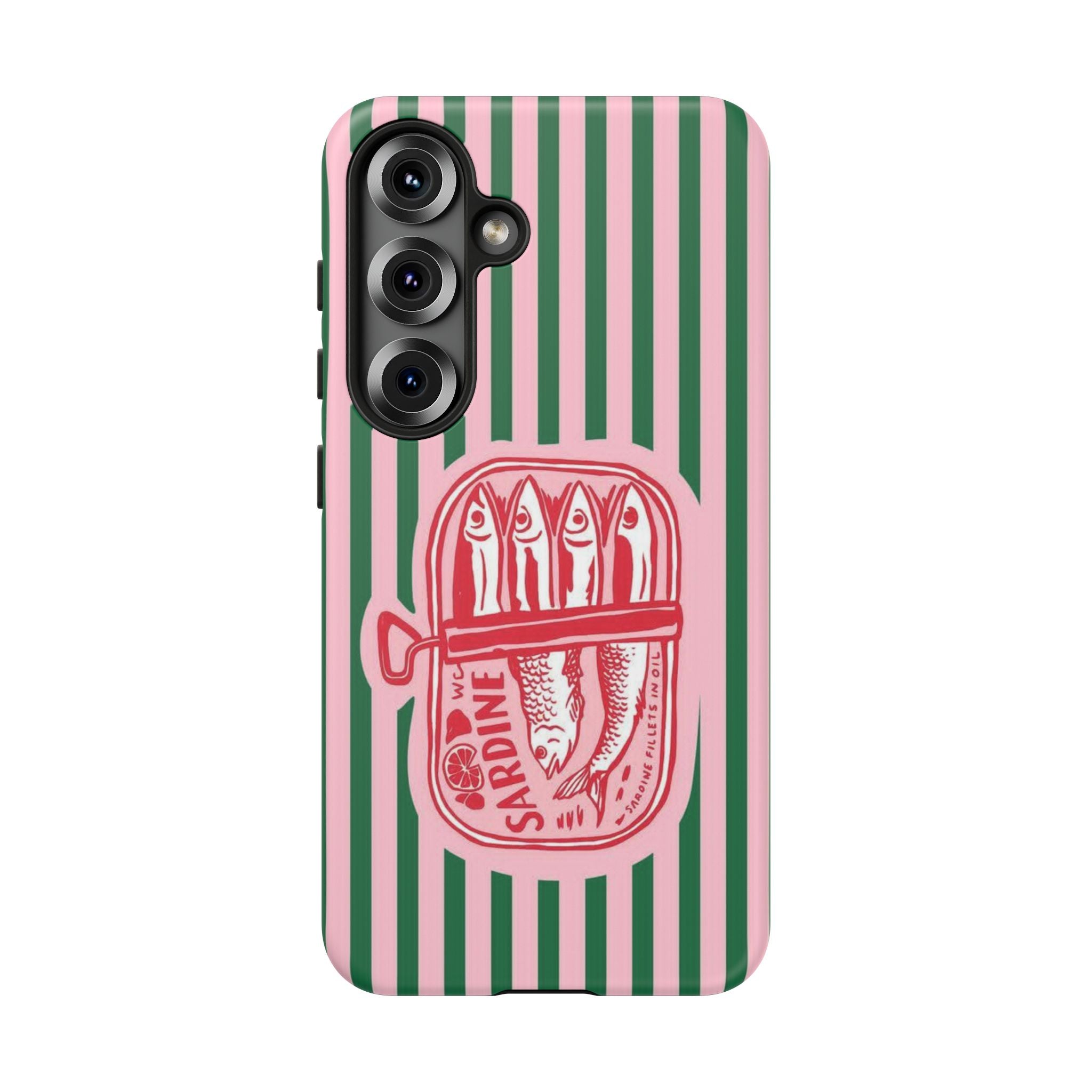 Sardine Stripe Phone Case — Retro Pink & Green Nautical Protection