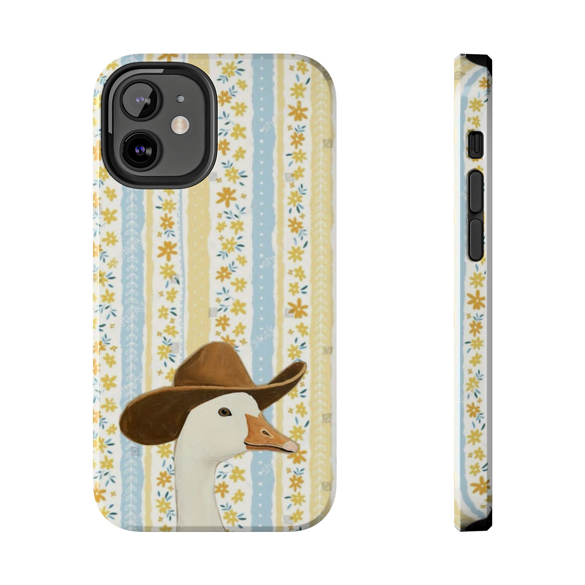 Cowboy Goose Tough Phone Case — Cute Farm Animal iPhone Case with Floral Stripes