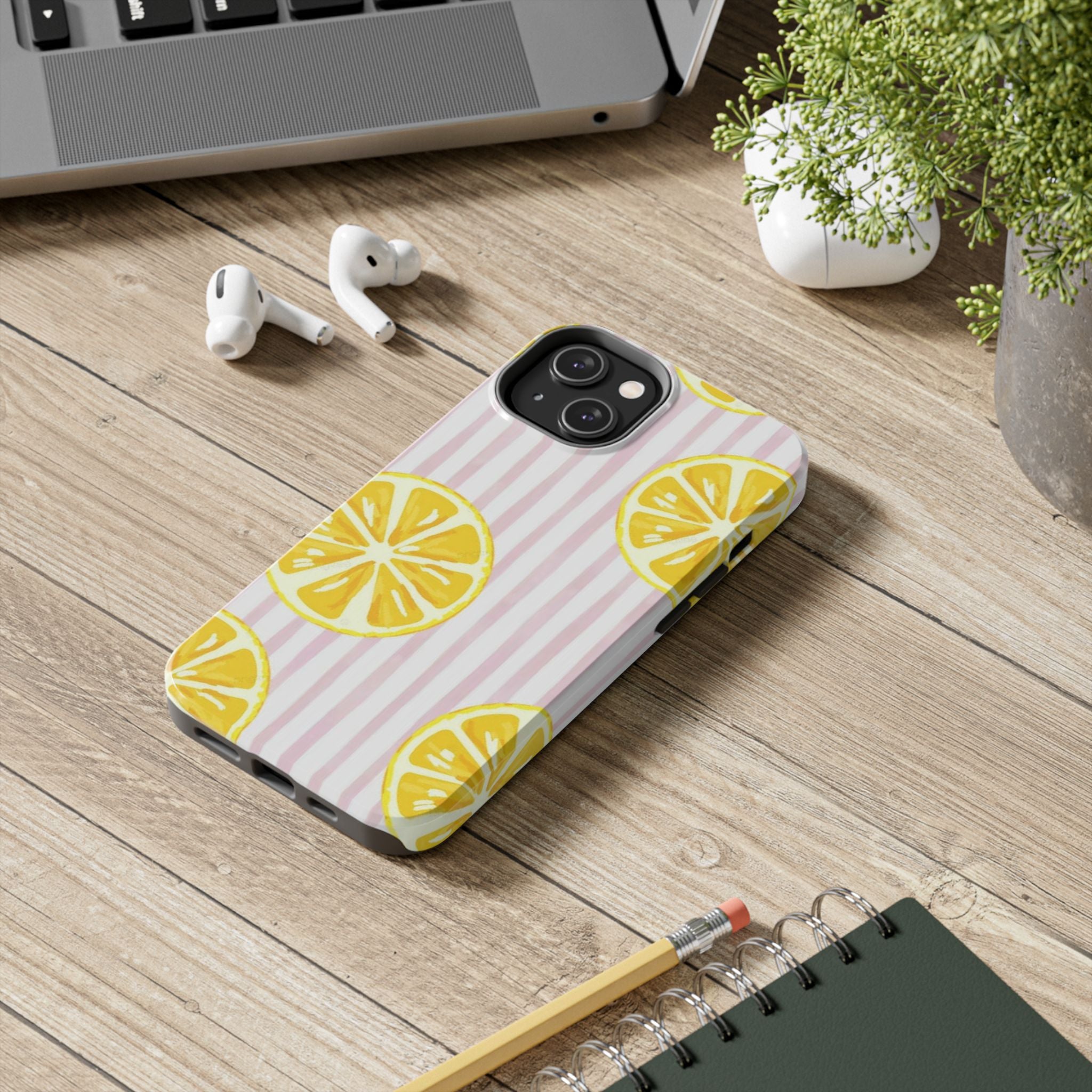 Lemon Slice Tough Phone Case — Pink Stripe Summer Protective Cover