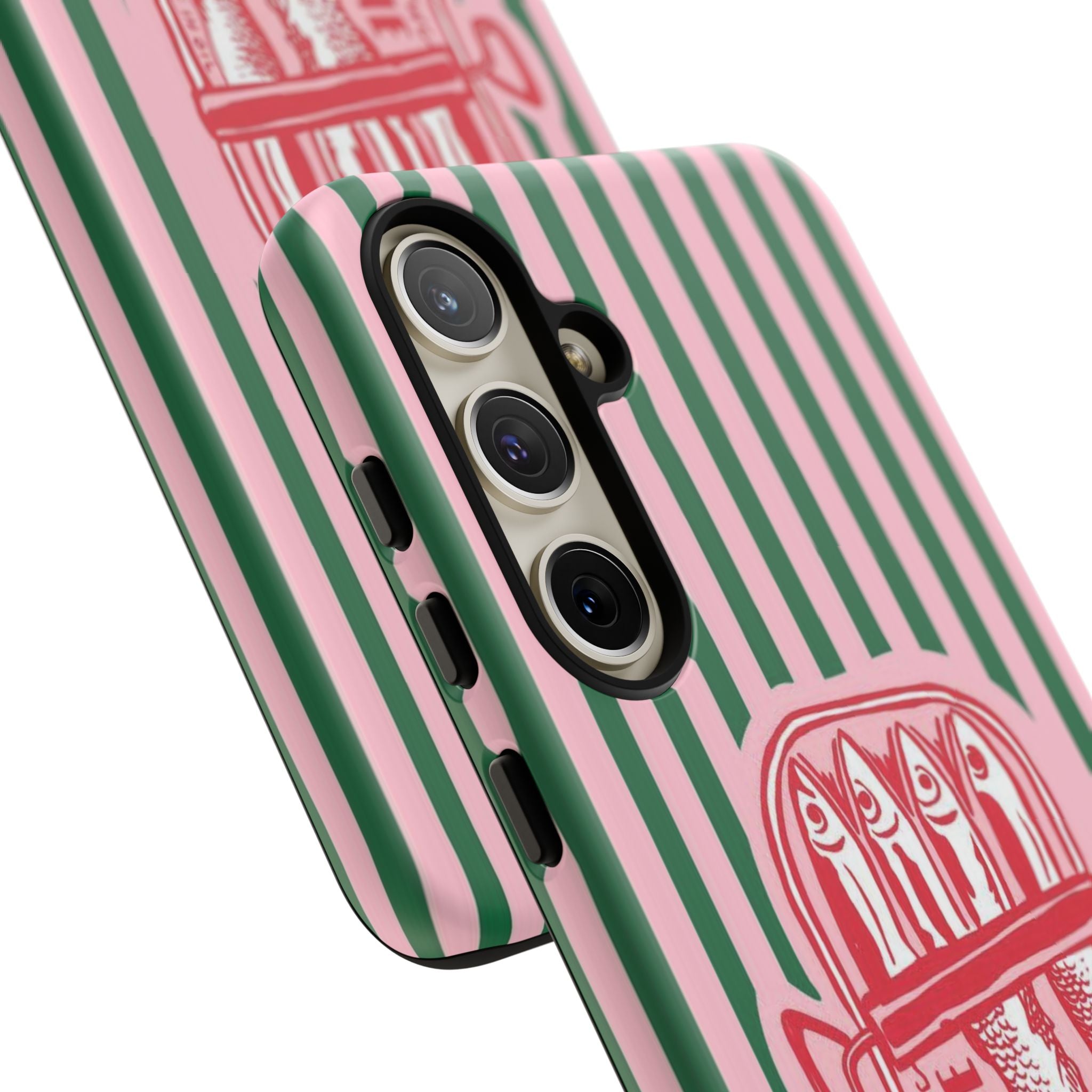 Sardine Stripe Phone Case — Retro Pink & Green Nautical Protection