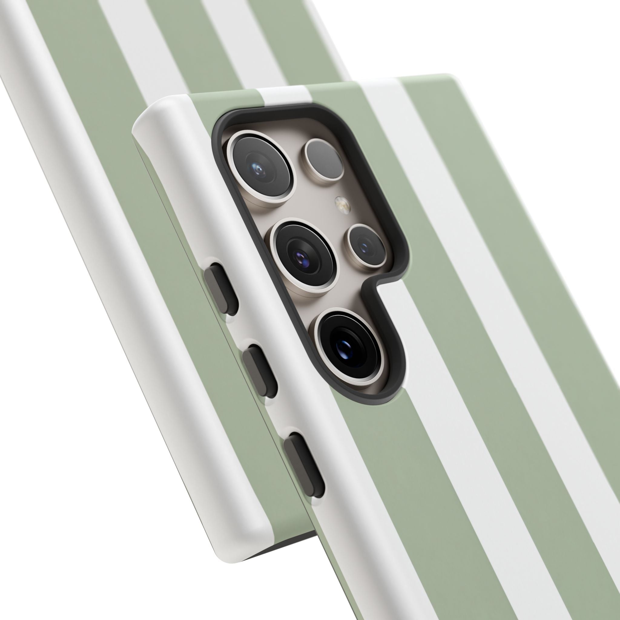 Striped Sage Tough Phone Case — Durable Green & White Vertical Stripe Phone Cover