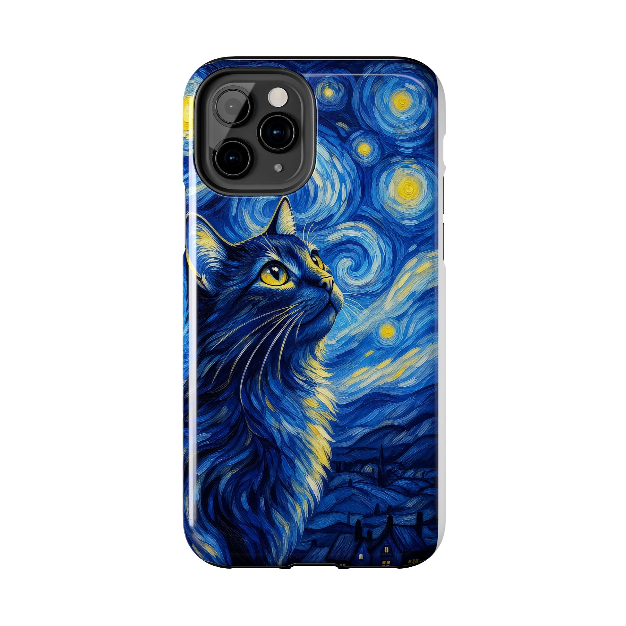 Starry Night Cat Tough Phone Case — Van Gogh Style Galaxy Kitten Protective Cover