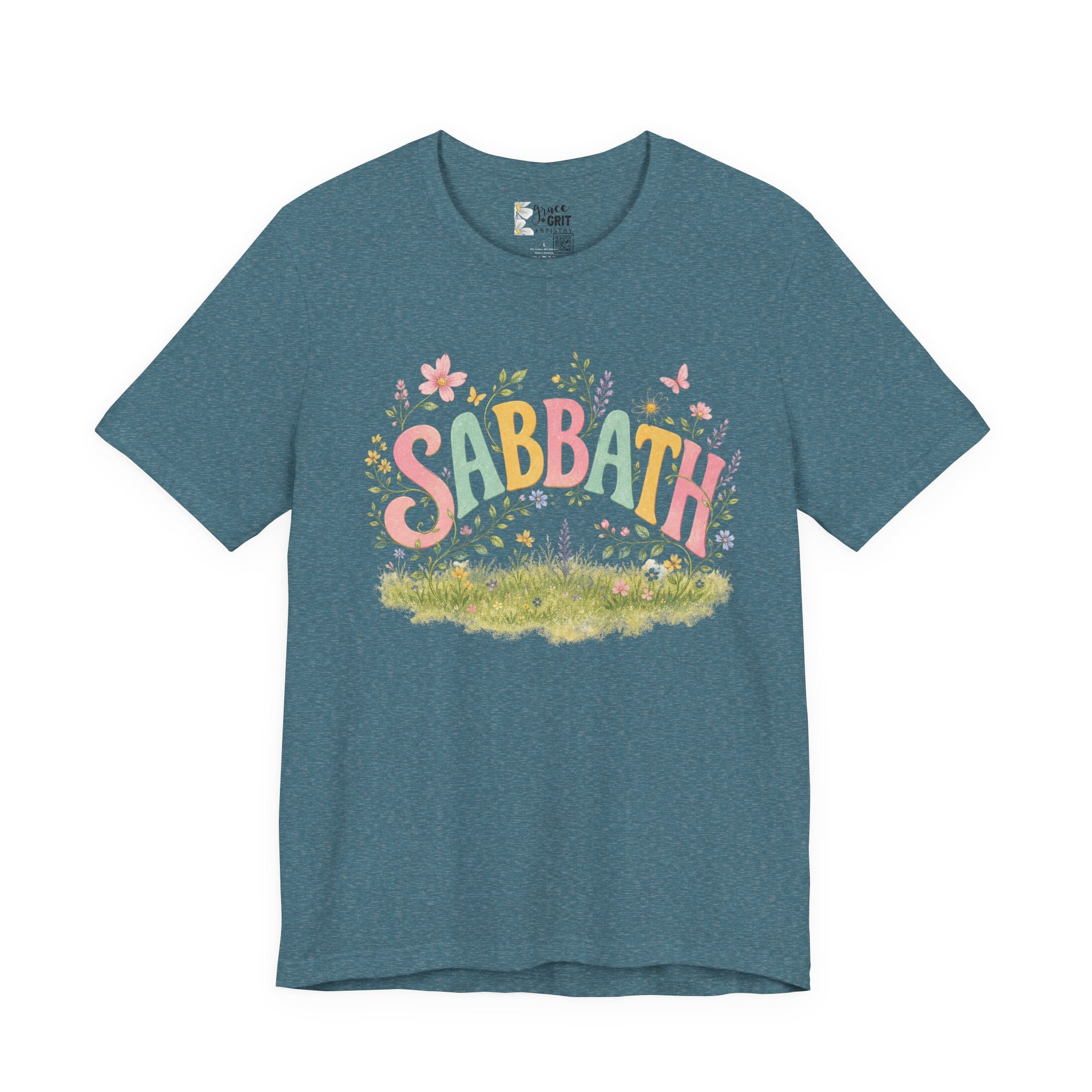 Sabbath Floral Script Tee | Pastel Flowers, Meadow Illustration