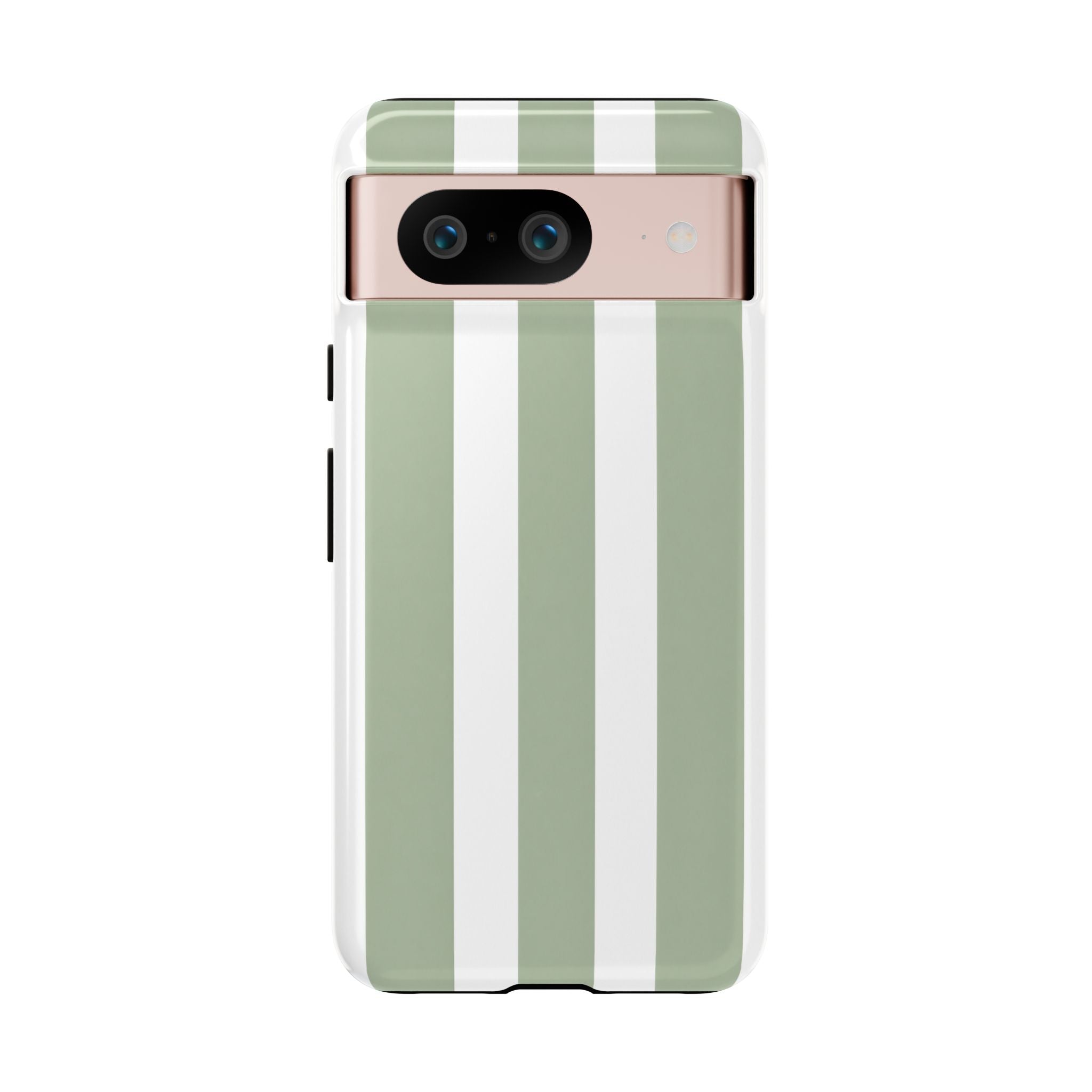 Striped Sage Tough Phone Case — Durable Green & White Vertical Stripe Phone Cover