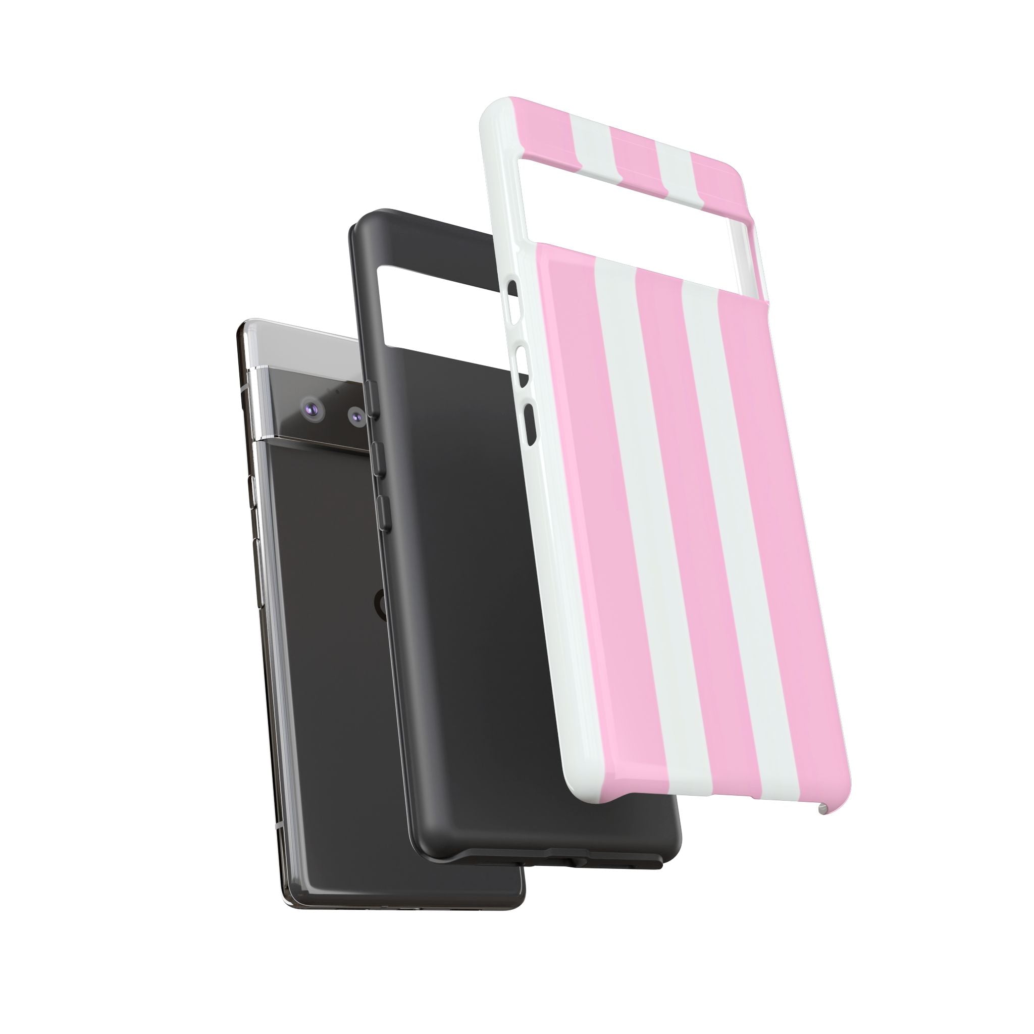 Pink & White Striped Tough Phone Case — Durable Protective Phone Cover