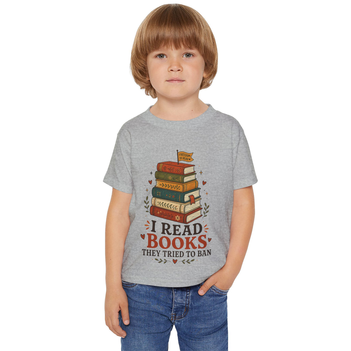 Toddler T-Shirt — "I Read Books They Tried To Ban" Bookstack Graphic