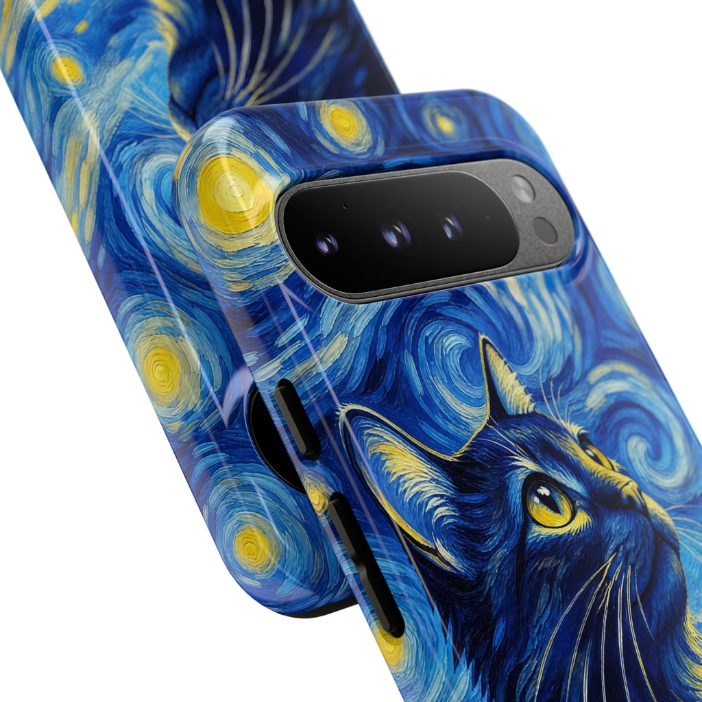 Starry Night Cat Phone Case — Van GoghStyle Blue Galaxy iPhone Cover