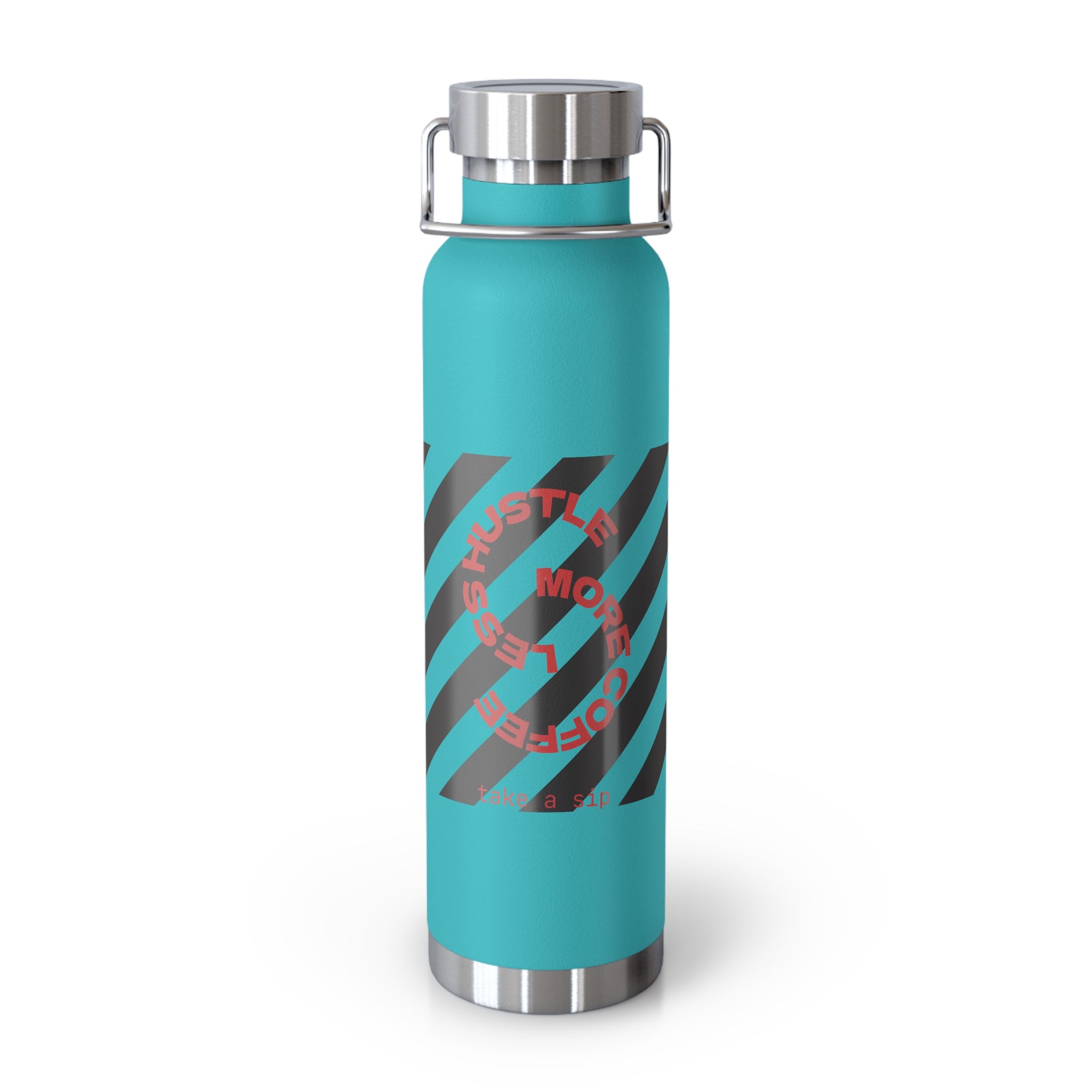 22oz Vacuum Water Bottle — Striped ‘Coffee, Hustle, More’ Insulated Stainless Flask