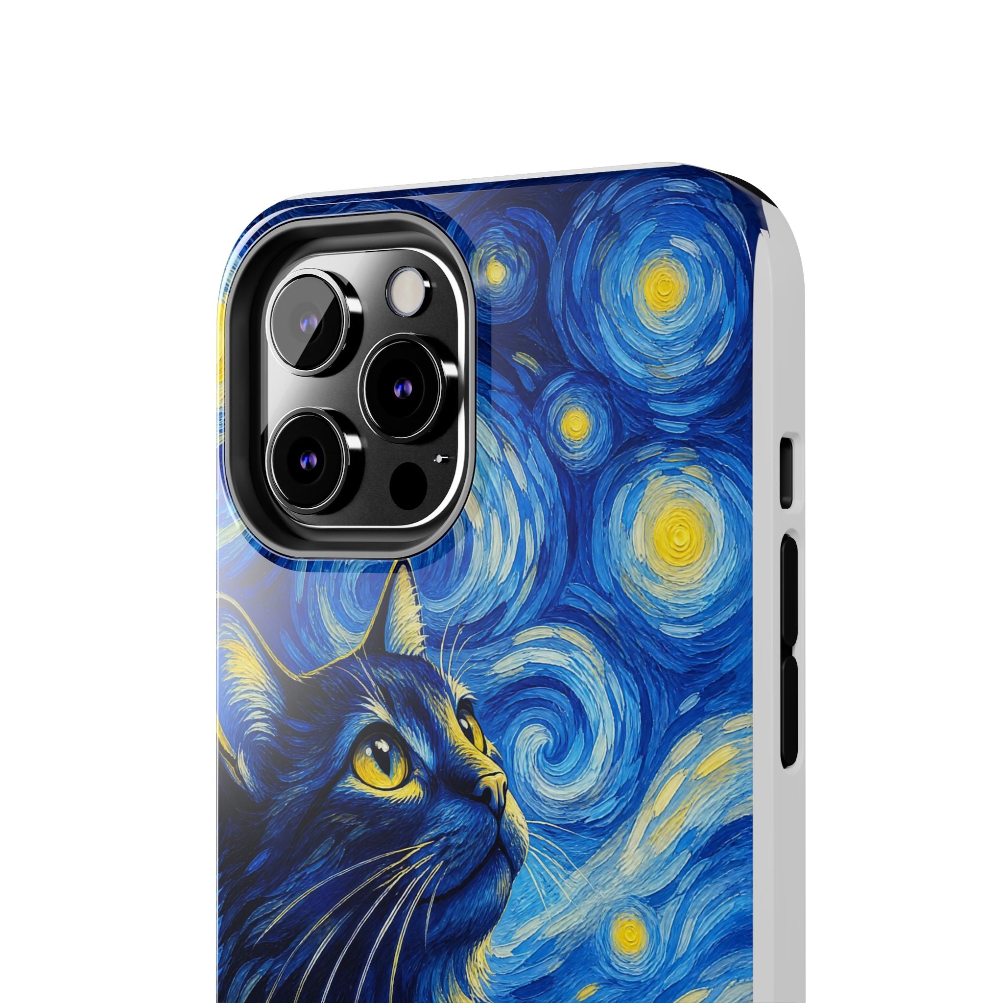 Starry Night Cat Tough Phone Case — Van Gogh Style Galaxy Kitten Protective Cover