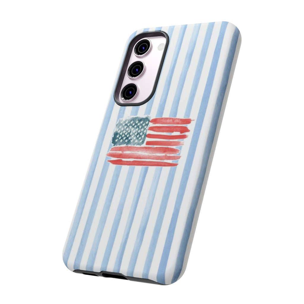 American Flag Watercolor Phone Case - Blue Stripe Tough Case