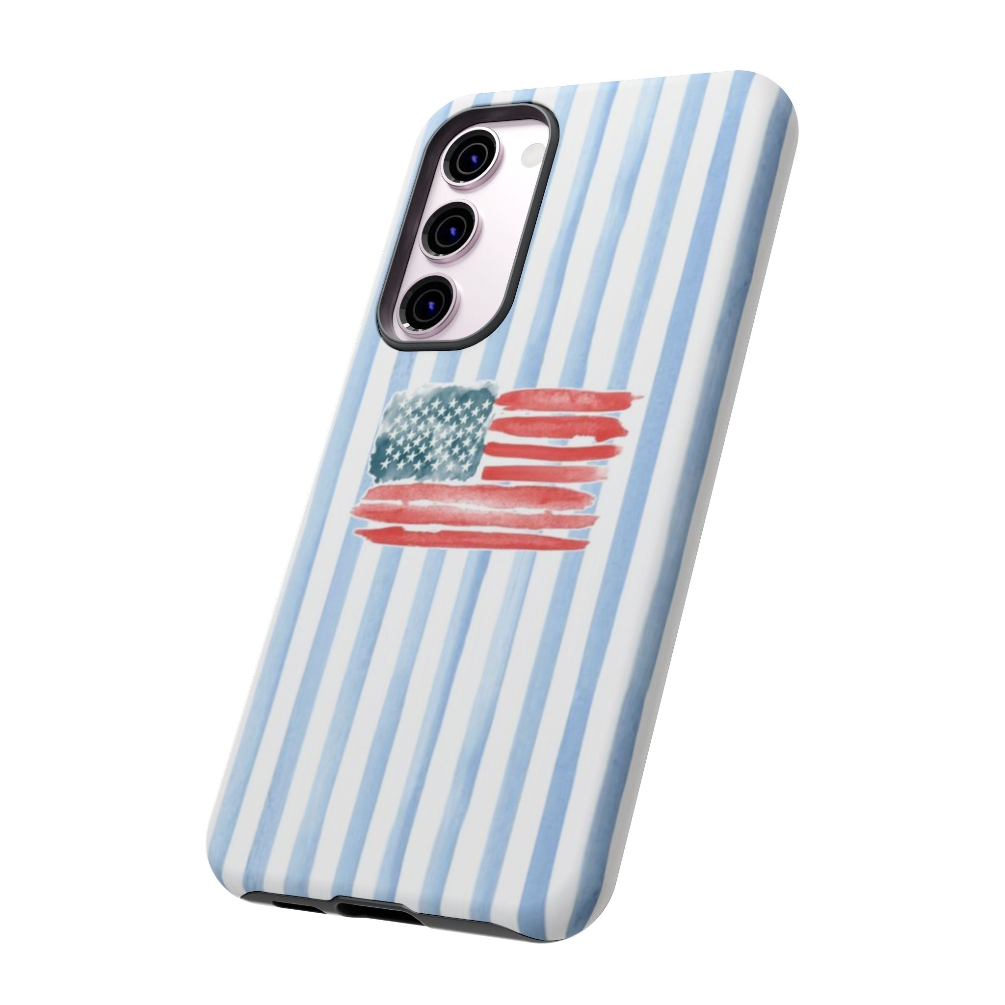 American Flag Watercolor Phone Case - Blue Stripe Tough Case