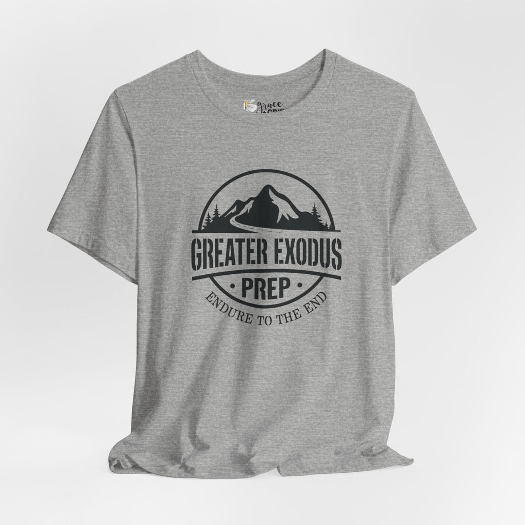 Greater Exodus Prep T-Shirt — Mountain Logo “Endure to the End” Adventure Tee
