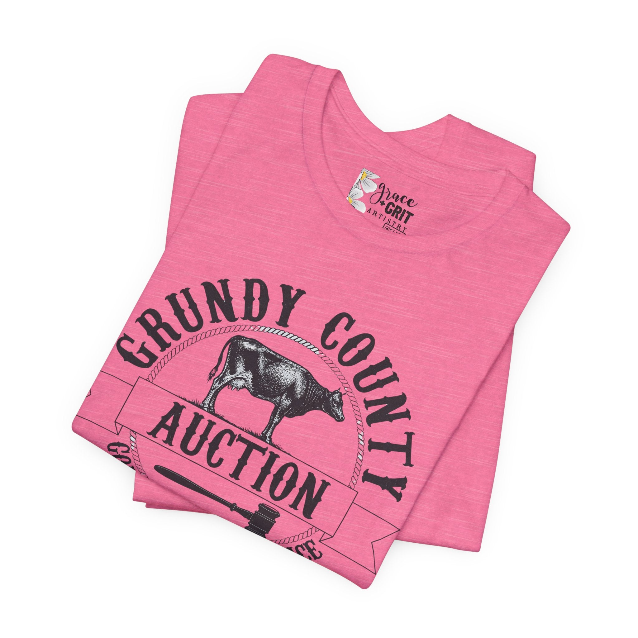 Grundy County Auction Tee — 'Going Once, Going Twice' Farm Livestock Graphic T‑Shirt