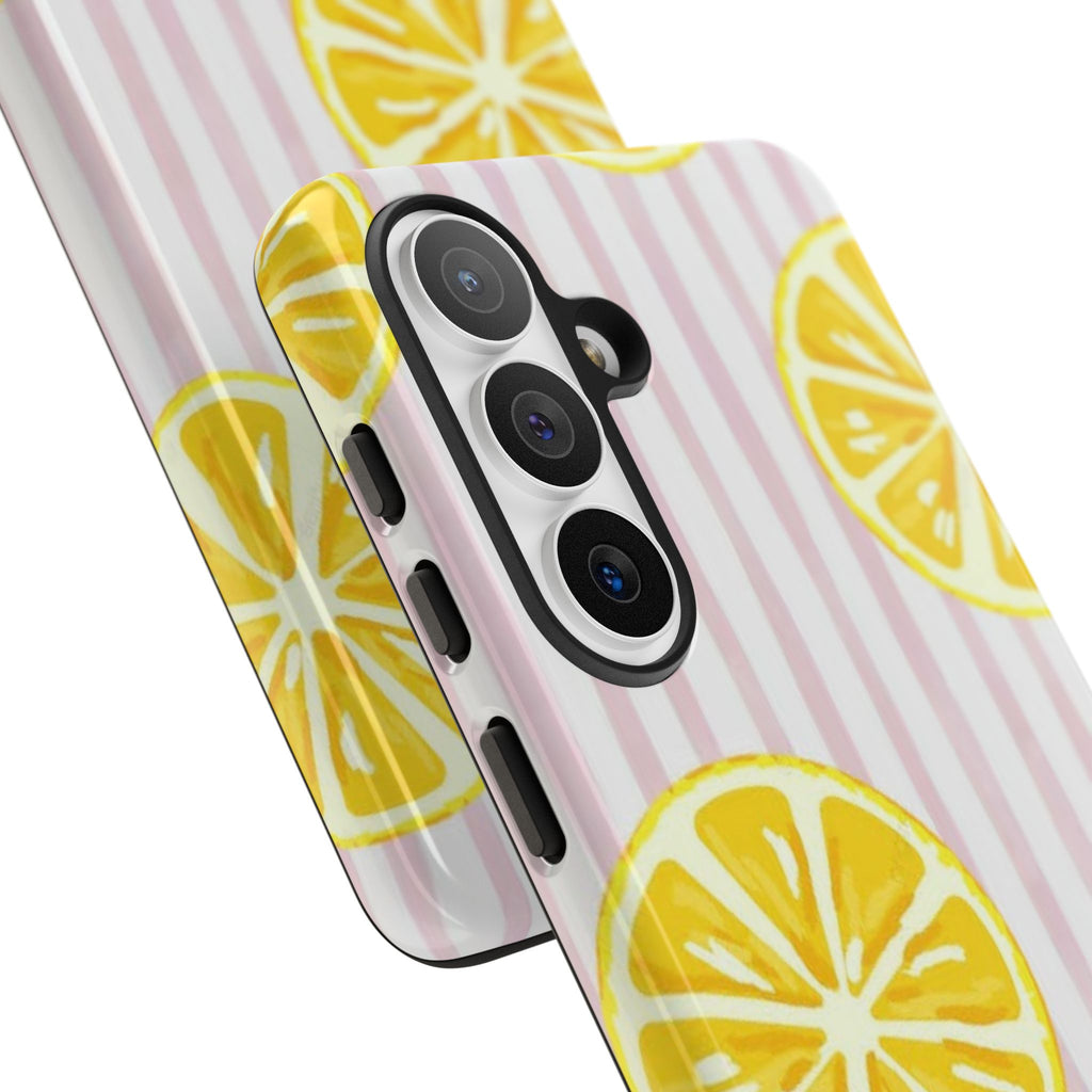 Lemon Slices Tough Case — Cute Pink Stripe Phone Cover