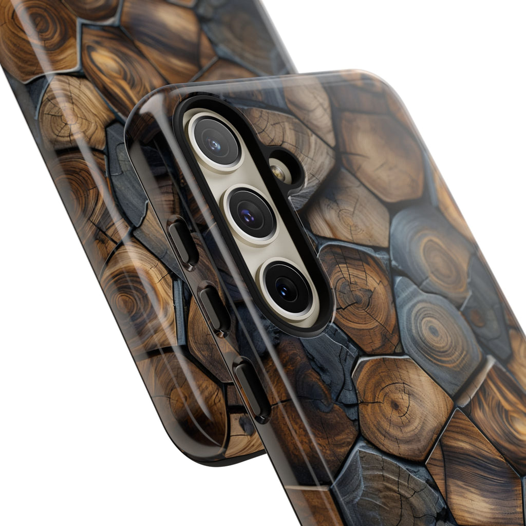 Wood Grain Hex Phone Case — Rustic Geometric iPhone Protection