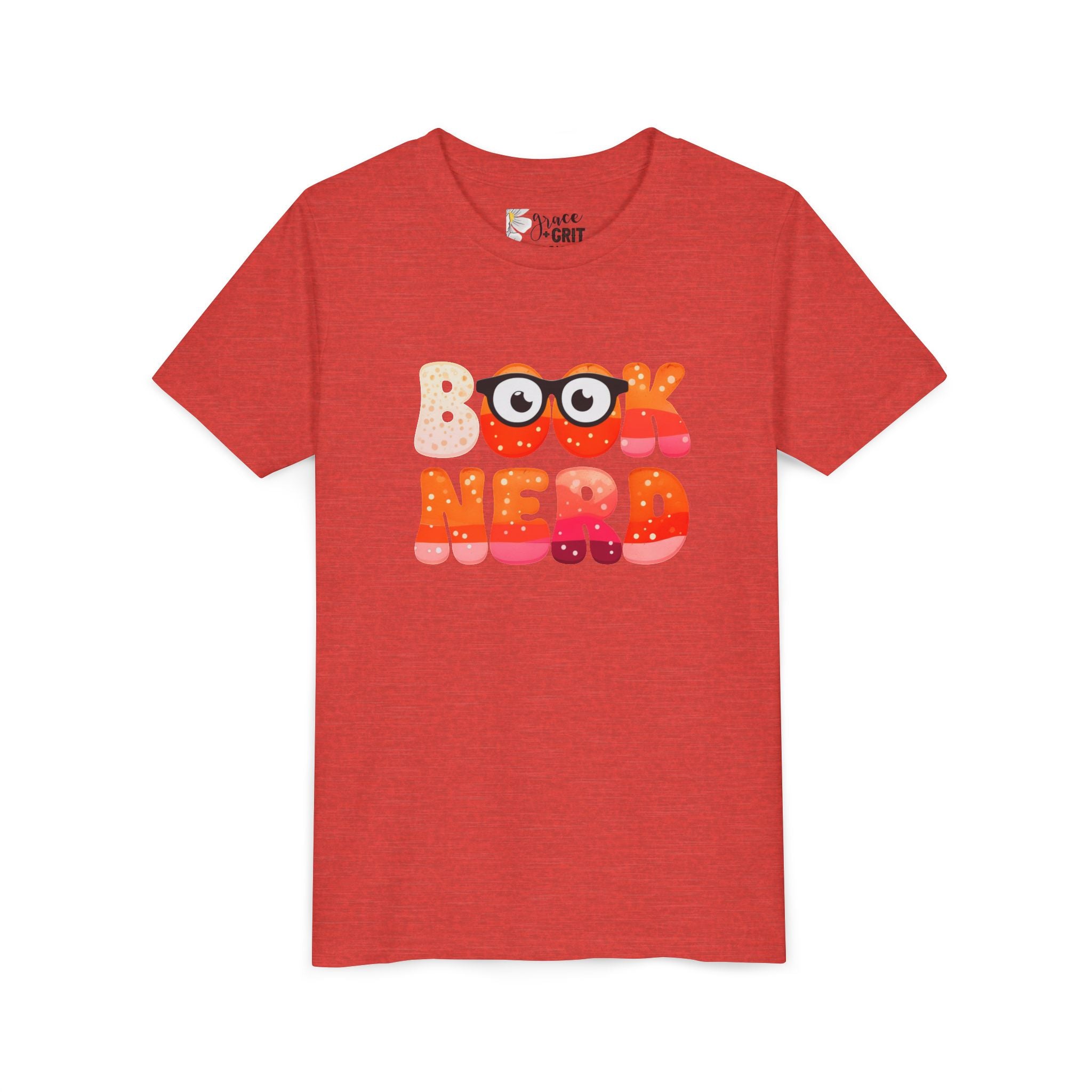 Book Nerd Youth Tee | Cute Retro Bubble Letters with Glasses